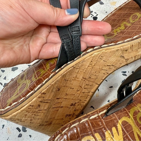 Sam Edelman Rasha Black Strappy Women’s Wedge Cork Women’s Sandals Sz 8 - Picture 9 of 10